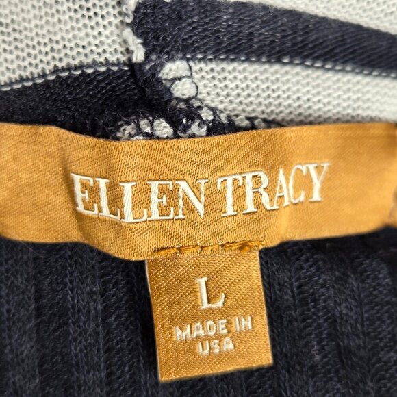 Ellen Tracy Size Large Blue White Striped Cardigan Waterfall Front No Closure - Picture 8 of 11